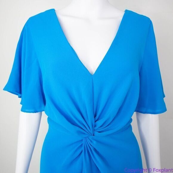 ADRIANNA PAPELL Blue Twist Front High low Flutter Sleeve Fit Flare Dress, 14W - Picture 4 of 16